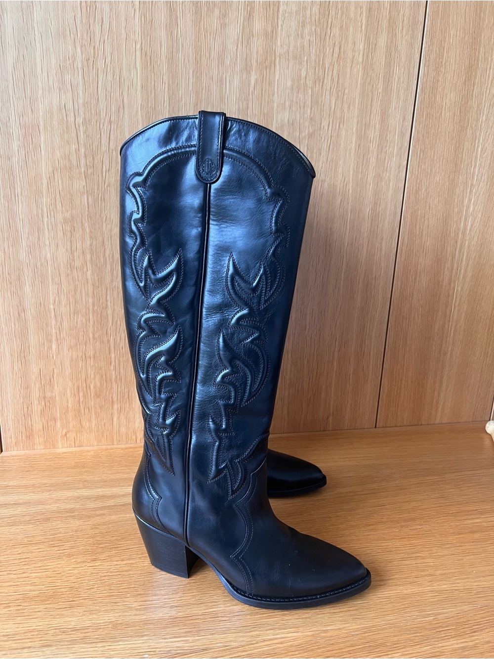 Maje Black Leather Knee-High Western Boots